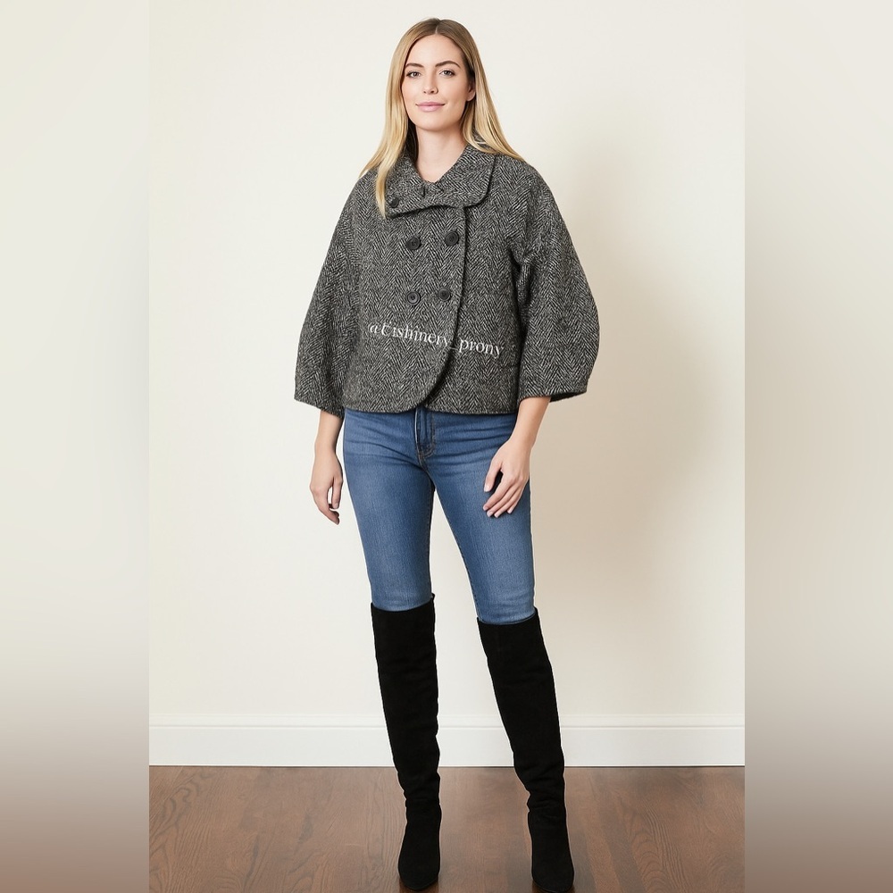 BCBGMaxAzria Black Tweed Wool Cropped Jacket Medium